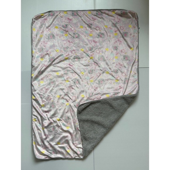 Chick Pea Pink Gray Elephant Butterfly Flowers Sherpa Kids Baby Lovey Blanket - Picture 5 of 11